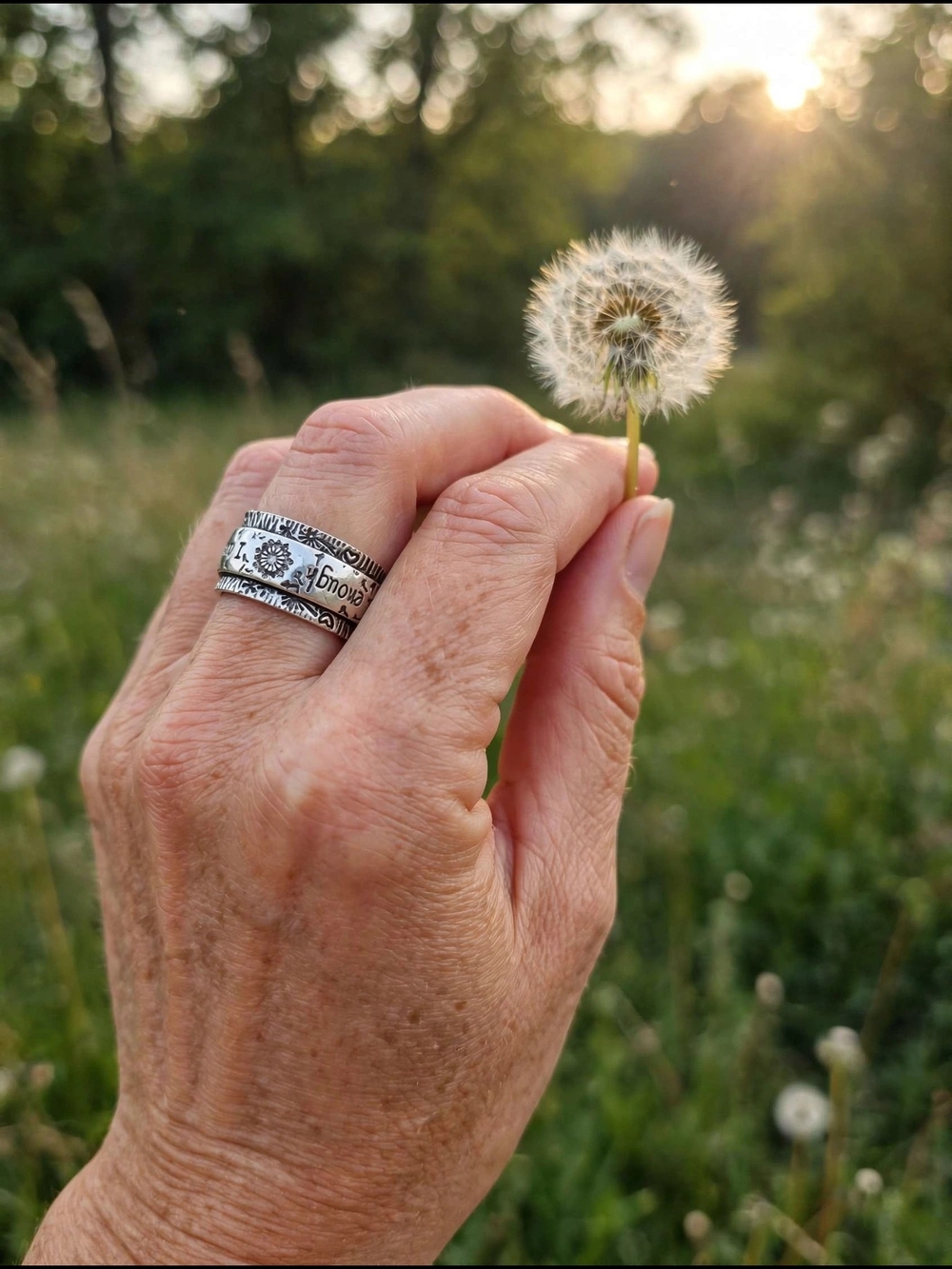 Silver "I Am Enough"  Engraved Spinner Ring with Sunburst Motif